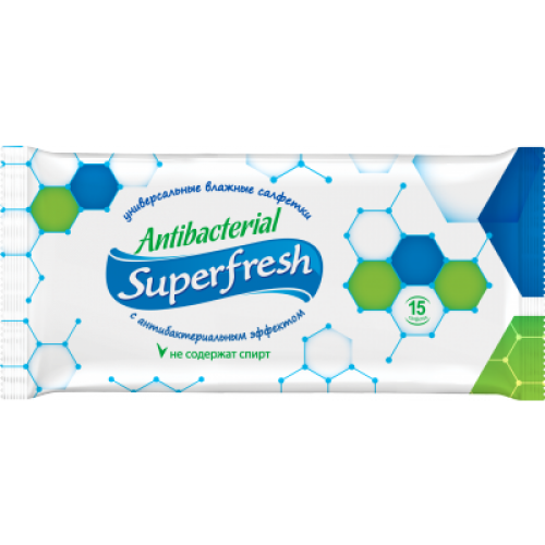 SuperFresh Влажные салфетки 15шт Антибактериальные