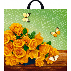 Пакет с петлевой ручкой 44х44см Желтые розы