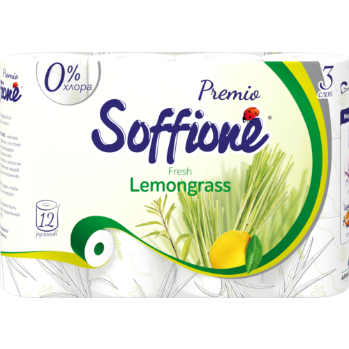SOFFIONE PREMIO Туалетная бумага 3сл 12рул Fresh Lemongrass