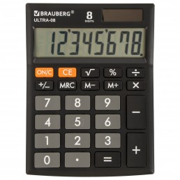 BRAUBERG Калькулятор настольный ULTRA-08-BK, 8 разрядов, двойное питание, 154x115мм Черный