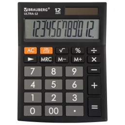 BRAUBERG Калькулятор настольный ULTRA-12-BK, 12 разрядов, двойное питание, 192x143мм Черный