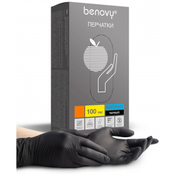 BENOVY Перчатки нитриловые неопудренные 100шт XL Черные