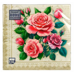 ART BOUQUET Салфетки бумажные 33х33см 3сл 20шт Розы в рамке Золото ART BOUQUET Салфетки бумажные 33х33см 3сл 20шт Розы в рамке Золото