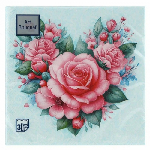 ART BOUQUET Салфетки бумажные 33х33см 3сл 20шт Сердечко с розами ART BOUQUET Салфетки бумажные 33х33см 3сл 20шт Сердечко с розами