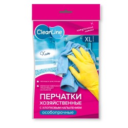 CLEAR LINE Перчатки хозяйственные с хлопковым напылением Особопрочные 1пара L