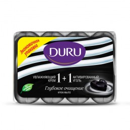 DURU Мыло туалетное 4х90г Увлажняющий крем + Активированный уголь